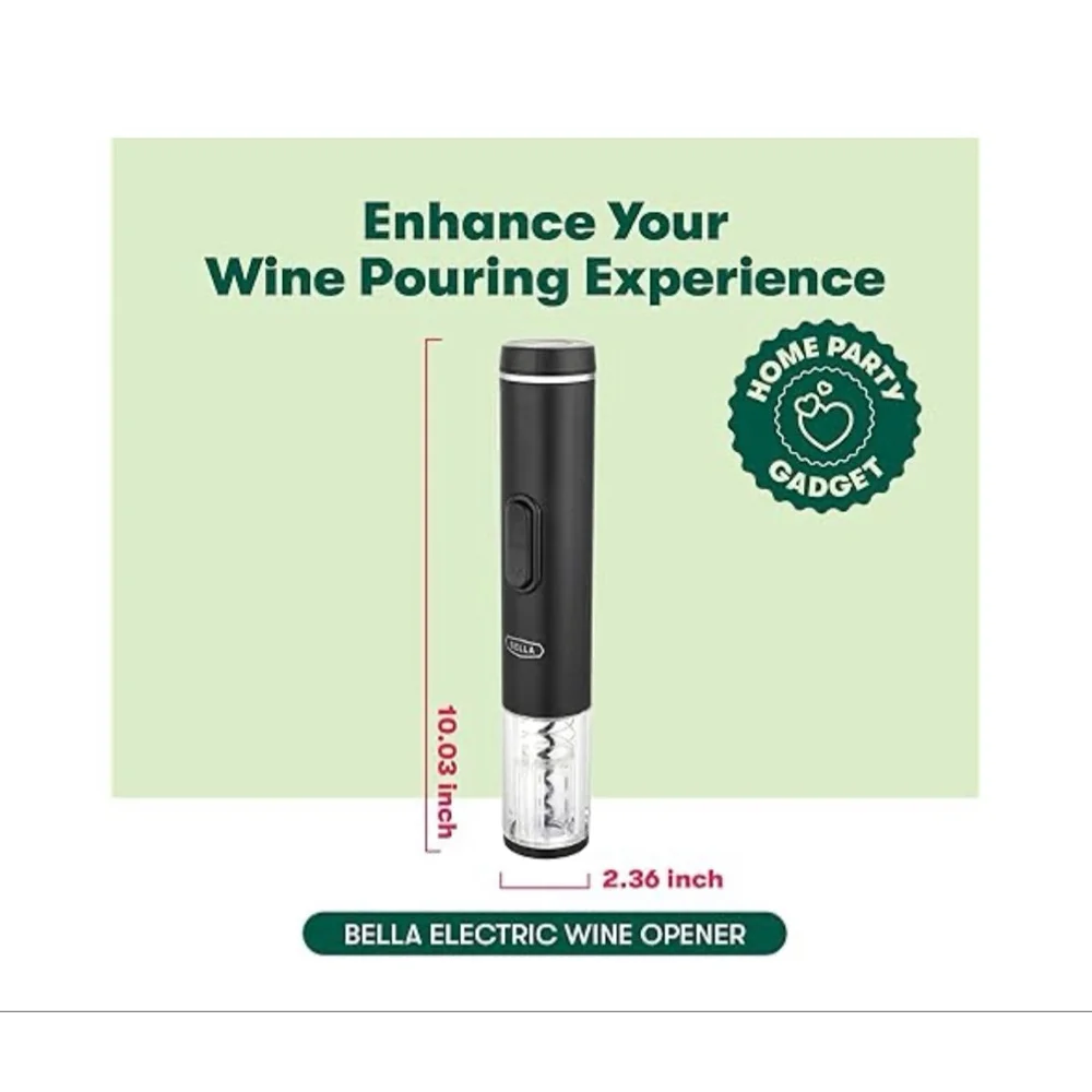 NEW Bella Electric Wine Opener One Size Black Silver